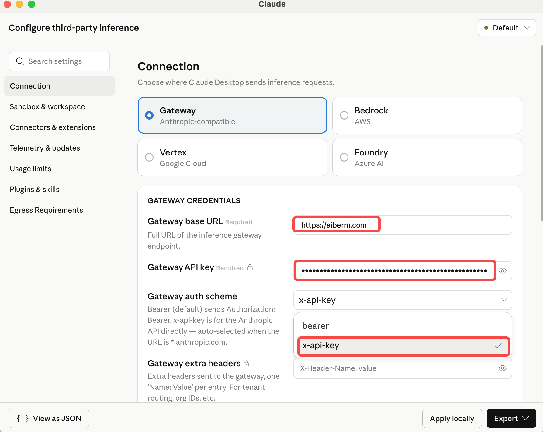 Third-party inference settings for Aiberm
